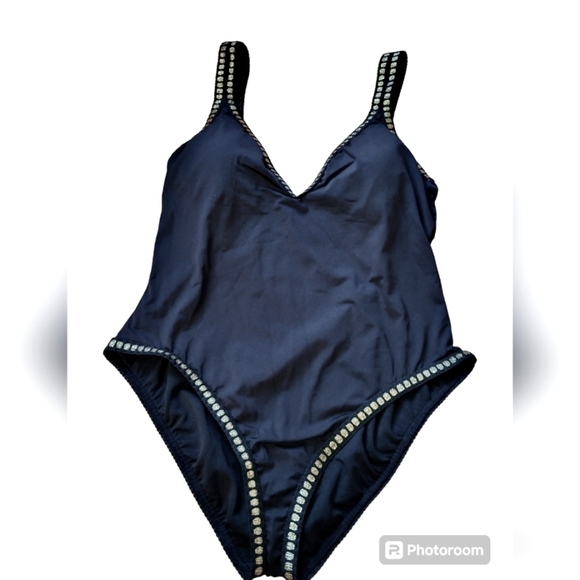 NWT Gibson latimer Europe black 1pc swim  large trim in gold - Picture 16 of 16